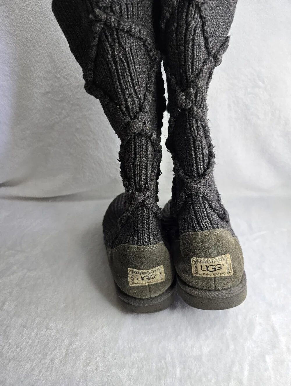 UGG Classic Argyle Knit Tall Sweater Boots Gray Womens size 9 See Description